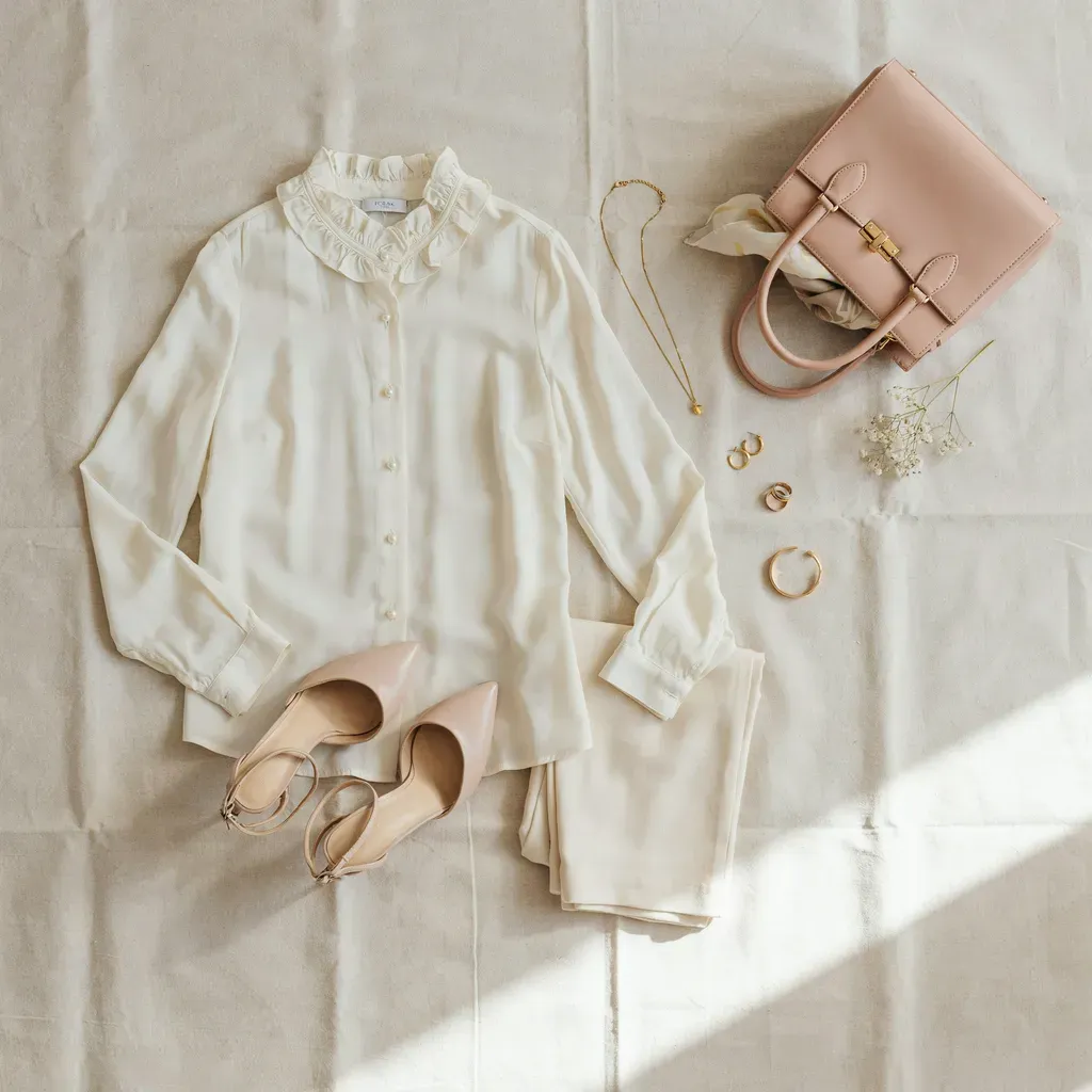 A styled thrifted outfit laid out flat